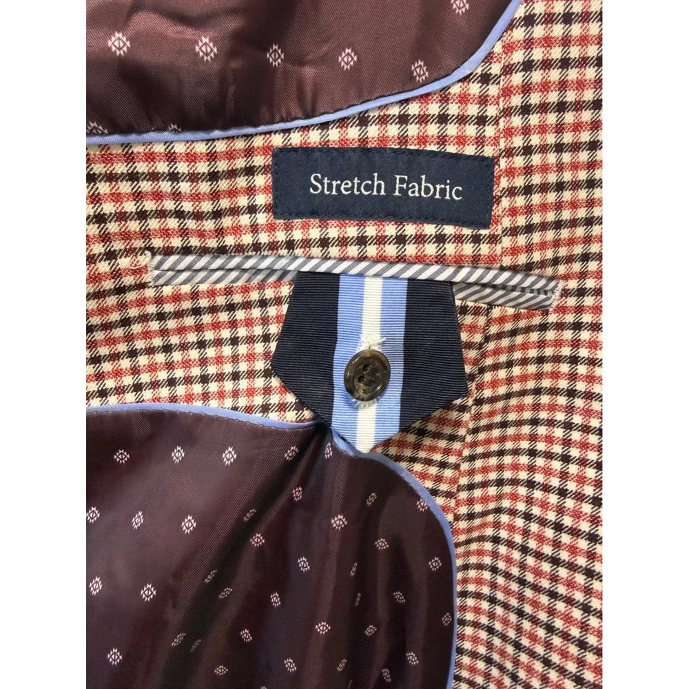 TailorByrd 1930 Red Black Houndstooth Checked Sport Coat Blazer Sz 44R Stretch